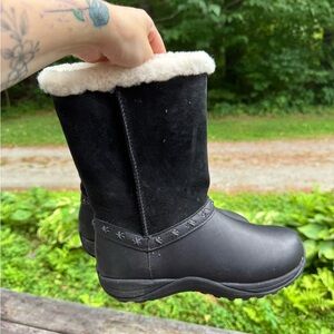 L.L. Bean Black Winter Boots with Cream Lining